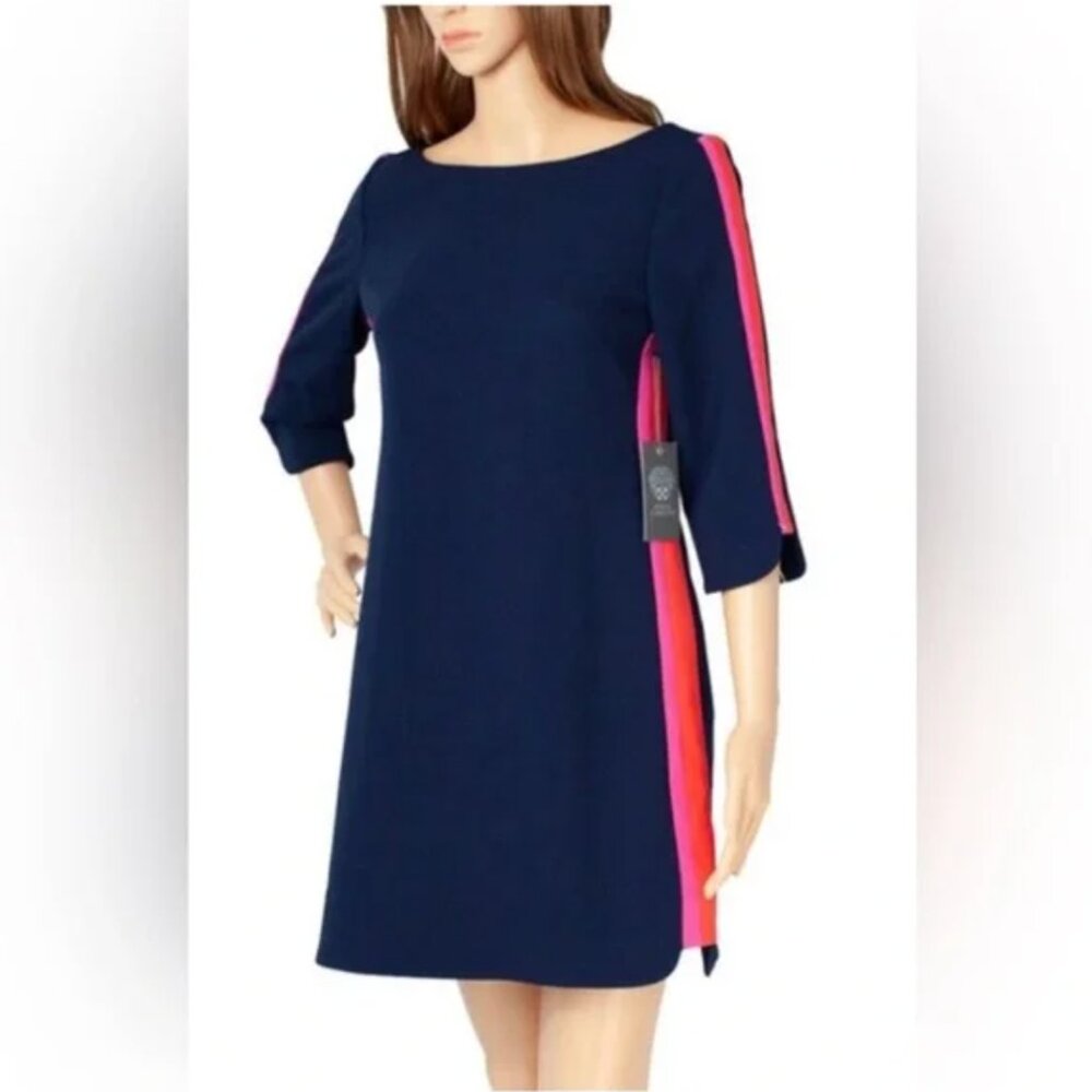 Vince Camuto Navy Dress with Pink and Orange Side Stripe 18W